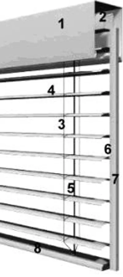 Lamellendach mit Heizstrahler und LED Beleuchtung Raffstorenzeichnung Einzelteile