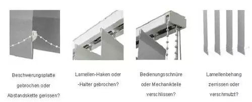 Weiße Außenjalousie Bauteile die bie der Vertikal-Jalousie kaputt gehen können.