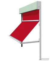 Markise in Rot mit grünem verputzbaren Kasten als Markisolette